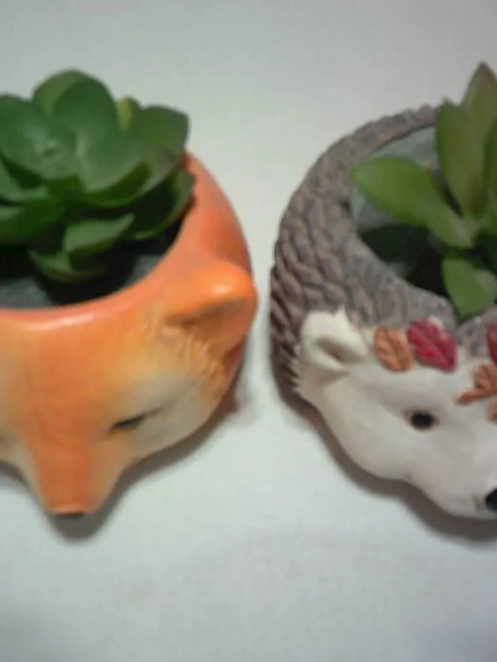 2 CUTE SUCCULENT POTTED PLANTS IN CERAMIC POTS ANIMAL ORANGE FOX DESIGN RARE 🌼